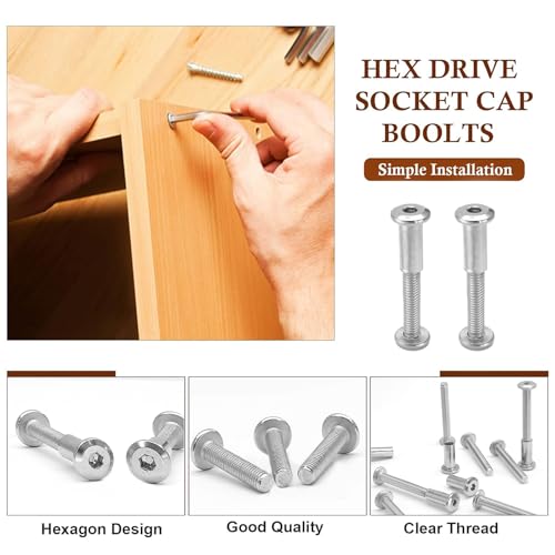10 Pair(20 Piece) M6x45mm Hex Drive Socket Cap Bolt, Silver | Allen Wrench Included, Countersunk Screw Barrel Nuts, Binding Screws, For Crib Replacement Belt Cabinet - color: Silver, size: M6x45mm