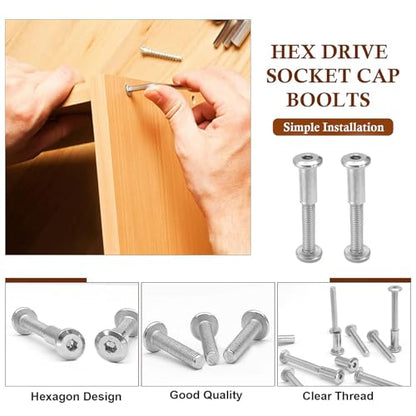 10 Pair(20 Piece) M6x45mm Hex Drive Socket Cap Bolt, Silver | Allen Wrench Included, Countersunk Screw Barrel Nuts, Binding Screws, For Crib Replacement Belt Cabinet - color: Silver, size: M6x45mm
