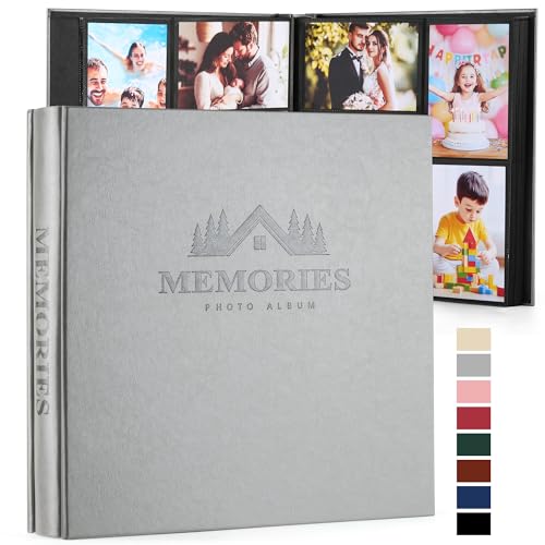 DazSpirit 4x6 Photo Album, 600 Pockets, Leather Cover, Slip-In Pages | Embossed Leather Cover, Extra-Large Memory Book for Wedding, Baby, Anniversary and Family Photos, Grey - color: Grey