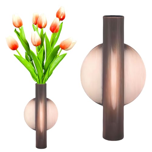 Gold Wall Decor, Plant Wall Vase Metal Tube Decoration Holder Used to Display Dried Flowers, Fake Flowers, Also Suitable for Gravestone Memorial Decoration (1 Pcs Red Bronze) - color: 1 Pcs Red Bronze