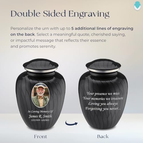 Geturns Embrace Adult Personalized Picture Cremation Urns for Human Ashes I Large Photo Pearl Black Funeral Urn for Men and Women I 200 lbs - color: Pearl Black