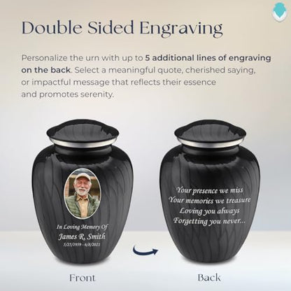 Geturns Embrace Adult Personalized Picture Cremation Urns for Human Ashes I Large Photo Pearl Black Funeral Urn for Men and Women I 200 lbs - color: Pearl Black