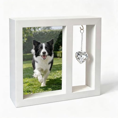 Pet Memorial Gifts for Dogs-4x6 Wooden Photo Frame with Crystal Heart Suncatcher, Loss of Dog Sympathy Gift, Pet Memorial Picture Frame Keepsake for Dogs That Passed