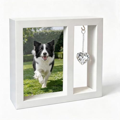 Pet Memorial Gifts for Dogs-4x6 Wooden Photo Frame with Crystal Heart Suncatcher, Loss of Dog Sympathy Gift, Pet Memorial Picture Frame Keepsake for Dogs That Passed