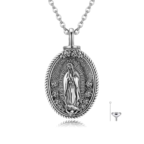 YAFEINI Virgen De Guadalupe Necklace 925 Sterling Silver Mother Mary Necklace Virgencita Jewelry Thanksgiving Day Gifts for Women - style: Guadalupe Urn