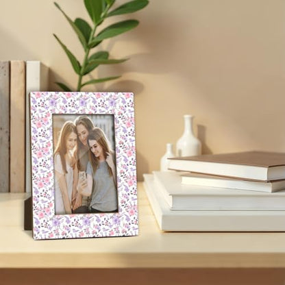 Floral Picture Frame, Birthday Gifts for Sisters Girl Mom Friends Women, Purple Pink Flower Wooden Picture Frame Fits 4x6 Inch Photo, Home Office Desktop Nightstand Display -076 - color: Floral-2