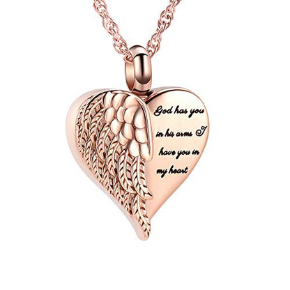 shajwo Cremation Heart Urn Necklace Ashes Jewelry for Women Men Keepsake Pendant Memorial Locket Ash Holder - color: Wing-Rose Gold