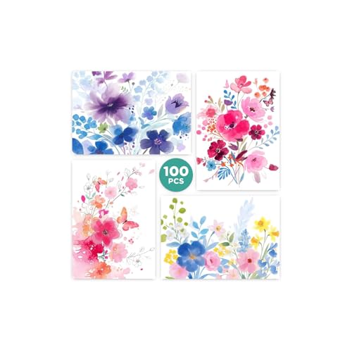 100 Pack Blank Cards and Envelopes, 3.5 x 5 Inch Watercolor Flowers Blank Greeting Cards, Note Cards Blank Inside, Invitation Cards, Blank Cards for All Occasions Bulk