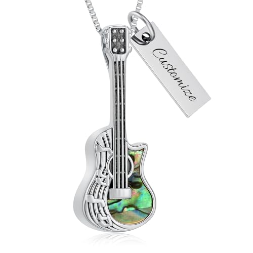 XSMZB Guitar Urn Necklace for Ashes for Women Men Abalone Shell Cremation Jewelry Human Pet Ashes Keepsake Pendant for Guitar Players - color: Customize