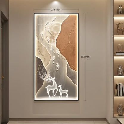 Large Vertical Framed LED Modern Luxury Moon Wall Art for Hallway, 30x60 In - color: Warm-A