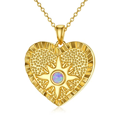 SOULMEET 10K 14K 18K Solid Gold Personalized Sunflower/Starburst/Cross/Rose/Lotus/Butterfly/Turtle/Celtic/Bee Heart Locket Necklace That Holds Picture Gift Choice - style: B2-Starburst gold locket only