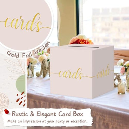 QIKSION Elegant Blush Pink Card Box for Party, Gold Foil Wedding Card Box - color: Blush Pink