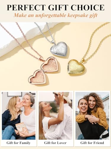 Custom4U Personalized Heart Locket Necklace with Pictures,Sunflower/Angel Wings/Heart Shaped Lockets Custom Photo,Gold/Rose Gold/White Lockets That Holds Picture,Customized Memorial Jewelry for Women - color: A-Heart-Rose Gold(Locket Only)
