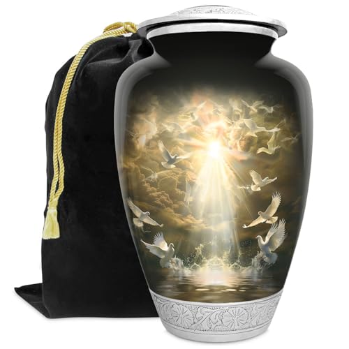 Doves Urn for Human Ashes | Large Handcrafted Funeral Memorial | Decorative Cremation Urn for Women and Men - color: Doves, size: Large