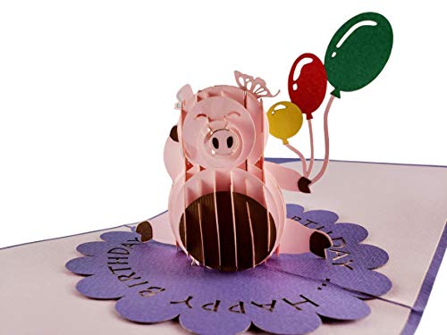 iGifts And Cards Birthday Pig 3D Pop-Up Card – Happy Celebration 6"x6" | Whimsical Farmhouse Piglet, Thinking Of You, Congratulations, Best Wishes, Friendship Token, Friend, Coworker, Farmer Theme - color: Pig Birthday