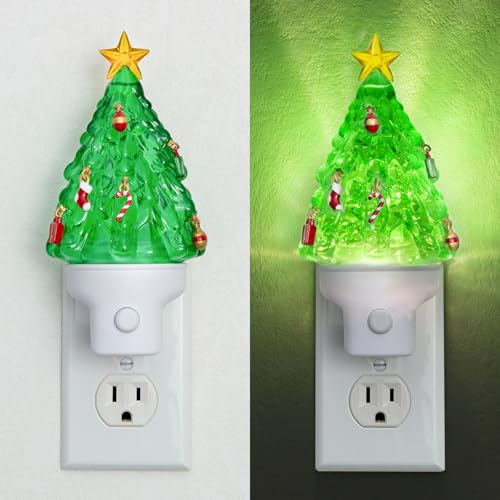Christmas Tree Night Light with Swirling Glitter, Plug-in Wall Light with Push-Button Switch, Vintage Christmas Decorations for Home, Bedroom, Bathroom, Holiday Gifts Includes Gift Box - color: Christmas Tree