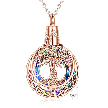 ONEFINITY Tree of Life Urn Necklaces for Ashes 925 Sterling Silver Tree of Life Crystal Cremation Jewelry for Ashes Memory Jewelry for Women Men - style: Rose gold-Purple crystal