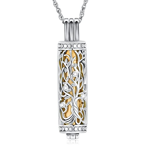shajwo Cylinder Cremation Jewelry Tree of Life Urn Ashes Necklace for Women Men Vial Cremation Ash Pendant Loved One Memorial Jewelry - color: Gold