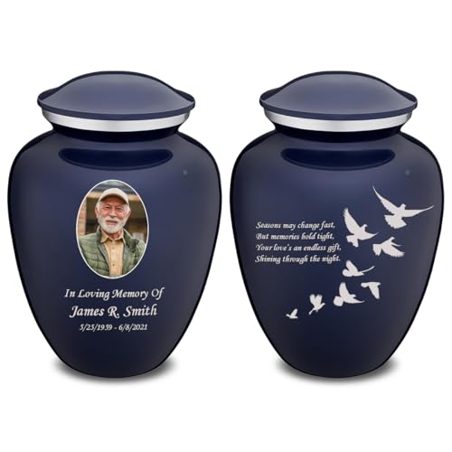 Embrace Adult Personalized Doves Cremation Urns for Human Ashes I Large Picture Cobalt Blue Funeral Urn for Adult Men and Women with Double Side Engraving I 200 lbs - color: _Cobalt Blue (Double Sided)