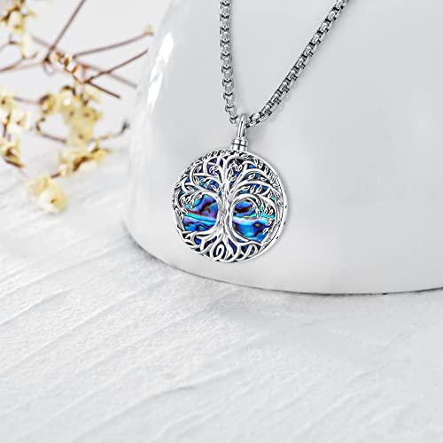 Urn Necklace for Ashes for Women/Men 925 Sterling Silver Cremation Jewelry w/Funnel Filler Memorial Jewelry Gifts - color: A-Tree of Life 2 (Abalone Shell), style: Customized