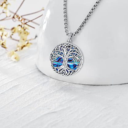 Urn Necklace for Ashes for Women/Men 925 Sterling Silver Cremation Jewelry w/Funnel Filler Memorial Jewelry Gifts - color: A-Tree of Life 2 (Abalone Shell), style: Customized