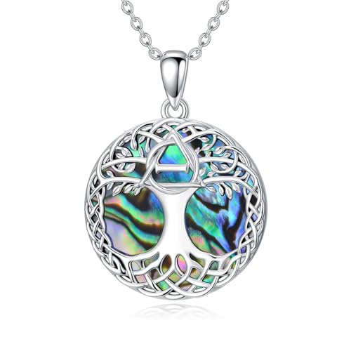 Tree of Life Necklace 925 Sterling Silver Abalone Shell Celtic Knot Tree Pendant Necklace Jewelry Gifts for Women Birthday Christmas - style: Style3