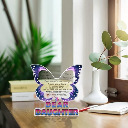 Daughter Birthday Gifts from Mom Dad, Gifts for Daughter, Unique Gifts for Bonus Step Daughter in Law, Inspirational Gifts I Love You Daughter Adult, Butterfly Acrylic Decorative Signs Plaques - style: Daughter