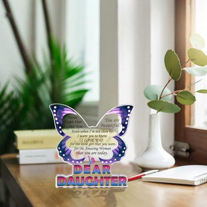 Daughter Birthday Gifts from Mom Dad, Gifts for Daughter, Unique Gifts for Bonus Step Daughter in Law, Inspirational Gifts I Love You Daughter Adult, Butterfly Acrylic Decorative Signs Plaques - style: Daughter
