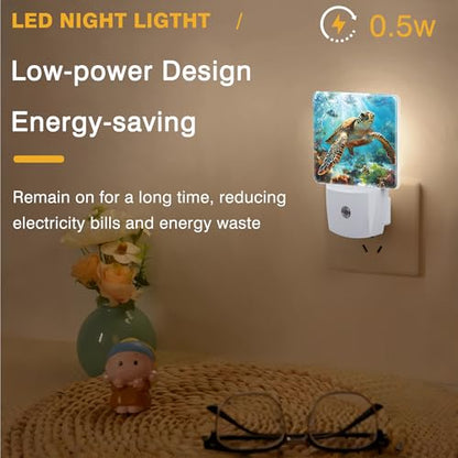 Sea Turtle Night Light, Ocean Themed Plug-in Nightlight with Dusk to Dawn Auto Sensor for Home Bedroom Hallway Kitchen 0.5W Sleep Friendly Led Lamp for Women Men - color: Sea Turtle