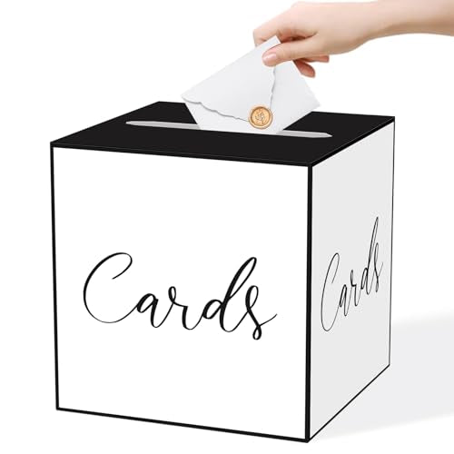 WNINK White and Black Card Box for Parties, Weddings, Birthdays, Bridal & Baby Showers, Anniversaries, Graduations & Retirements Party Decorations – Cards, Raffle, Wishes & Money Card Boxes - color: White Black