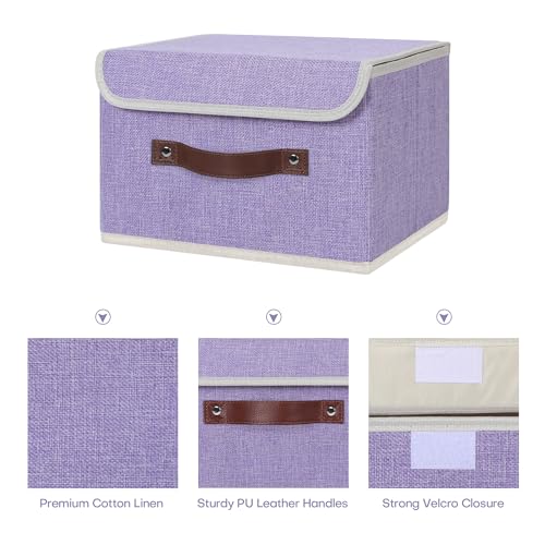ANMINY Fabric Storage Box Bins with Lids, Purple, 10"x8"x7" - color: Purple, size: Small (Pack of 1)
