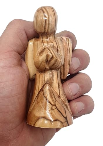 Zuluf Olive Wood Comforting Angel Figurine 3.6" - Handcrafted Cancer Comfort Gifts, Sympathy Gifts for Hospice Patients, Healing Keepsake, Spiritual Home Decor (ANG011) - color: 3.6" Fidget Holding Angel