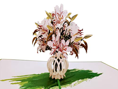 iGifts And Cards White Lilies Bouquet 3D Pop-Up Card - Thinking of You 5x7 | Mother's Day, Heartfelt Thanks, Get Well Greeting, Wedding Memento, Sympathy Token, Miss You Message, Floral Centerpiece - color: White Lilies