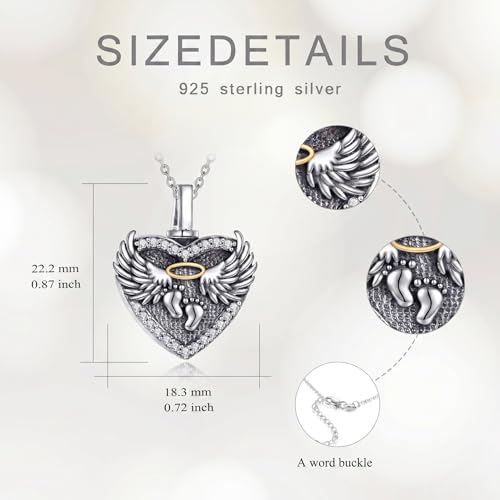 Family Members Urn Necklace for Ashes 925 Sterling Silver Angel Wings Heart Cremation Memorial Keepsake Pendant Jewelry for Loved One's Ashes, with 18" + 2" Stainless Steel Chain - style: Heart-Mommy of an angel