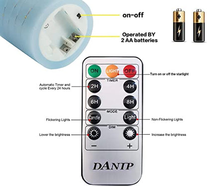 danip Sky Blue LED Flameless Candle, with Embedded Star String, 3-Piece Set of LED Candles, with 11 Button Remote Control, 24-Hour Timer Function, Dancing Flames, Real Wax, Battery Powered. - color: Sky BlueZ#1*3