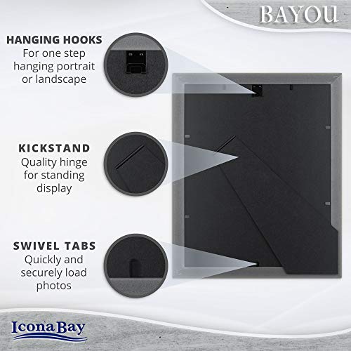 Icona Bay 8x10 Azure Gray Picture Frame - Cape Cod Style 8 x 10 Photo Frame - Table Top or Wall Mount - Bayou Collection - size: 8x10