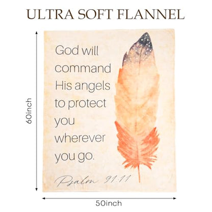 LeaMea Christian Gifts for Women,Christian Blanket with Feathers,Religious Gifts for Women,Birthday,Christmas,Inspirational Gift for Friend,Sister,Soft Throw Blankets 50'' x 60'' - size: 50'' x 60''