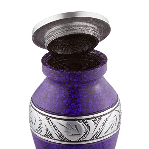 Reminded Small Cremation Keepsake Urns for Human Ashes, Set of 4 Purple and Silver Miniature Urns with Velvet Case and Bags - color: Purple