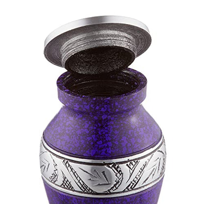 Reminded Small Cremation Keepsake Urns for Human Ashes, Set of 4 Purple and Silver Miniature Urns with Velvet Case and Bags - color: Purple