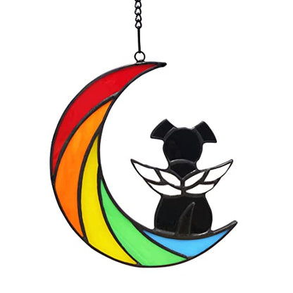 Stained Glass Rainbow Bridge Dog Memorial Gifts for Loss of Dog Sympathy Remembrance Suncatcher, Angel Wings Pet Loss Bereavement Gifts in Memory of Pet Passing Away Window Hanging. - color: Rainbow - B