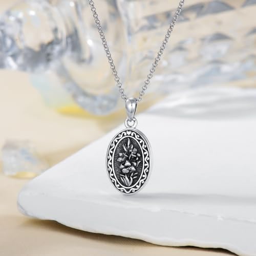 Birth Flower Photo Locket Necklace 925 Sterling Silver 12 Month Locket Necklace with Picture Birth Flower Photo Jewelry Gifts for Women Mother Mom Daughter - color: 05-May-lily, style: 1.no custom