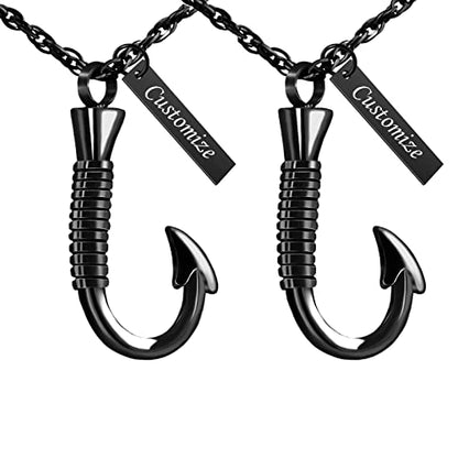 abooxiu Fishing Heart Hook Urn Necklace for Ashes Fish Heart Hook Stainless Steel Cremation Jewelry - Black - color: Black&Black, style: Engraving