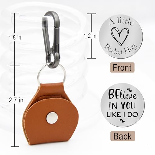 Pocket Hug Token Double Sided Engraved Inspirational Gift Leather Keychain Keepsake for MenWomen - color: Believe