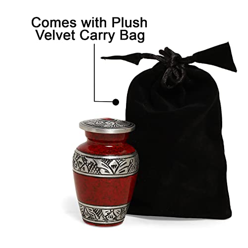Small Urns for Human Ashes of Adult Male Female | Set of 4 Red Keepsake Vials for Funeral Remains with A Paper Funnel 4 Velvet Bags and A Beautiful Gift Box | Keepsakes and Urns - color: Red