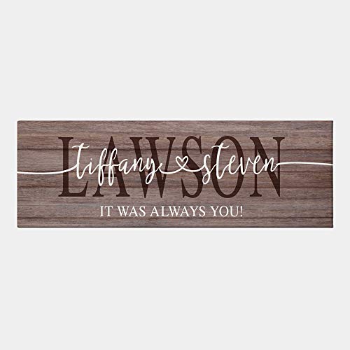 Let's Make Memories Personalized Wall Art Canvas - For the Couple Engagement Wedding Anniversary Love - Customize with Names and Message - Rustic Wood Home Decor - Love Connects Us - Brown - color: Love Connects Us - Brown - 9x27"
