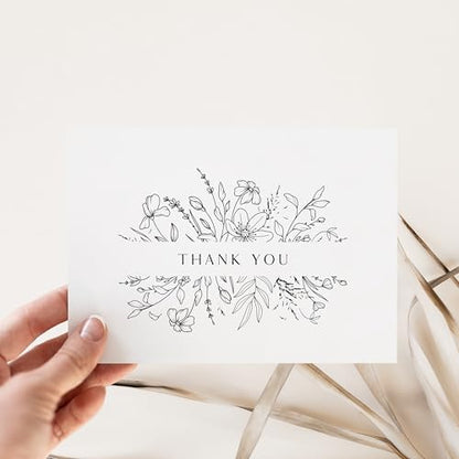 ThreeKin Floral Thank You Cards with Envelopes, 25 Folded 3.5 x 5" Blank Cards for Weddings, Baby Showers, Small Business, Holidays, Elegant Stationery for All Occasions, Heavyweight Matte Cardstock - style: Floral