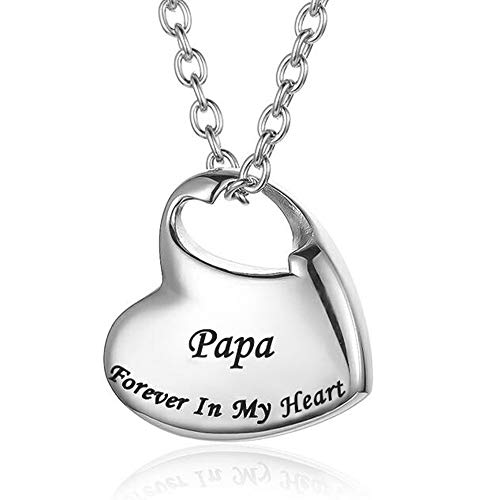 Cremation Urn Necklace for Ashes Urn Jewelry,Forever in My Heart Carved Stainless Steel Keepsake Waterproof Memorial Pendant for mom & dad with Filling Kit… - color: Papa