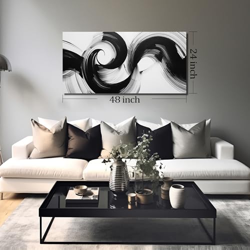 JuhaiArt Abstract Wall Art Black Cuadros Para Sala for Living Room - color: White, size: 48"L x 24"W