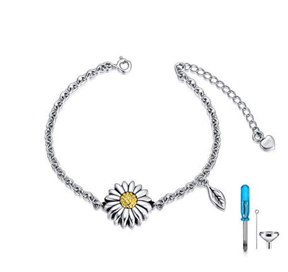 Butterfly/Sunflower/Red Cardinal/Hummingbird Cremation Jewelry 925 Sterling Silver Urn Bracelet Ashes Keepsake Hair Memorial Always in My Heart Locket for Women Mom - style: Sunflower