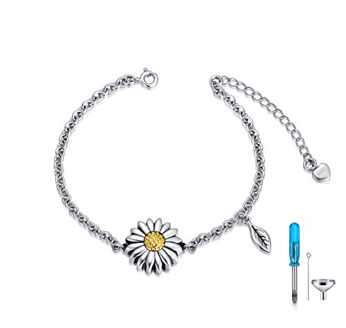 Butterfly/Sunflower/Red Cardinal/Hummingbird Cremation Jewelry 925 Sterling Silver Urn Bracelet Ashes Keepsake Hair Memorial Always in My Heart Locket for Women Mom - style: Sunflower